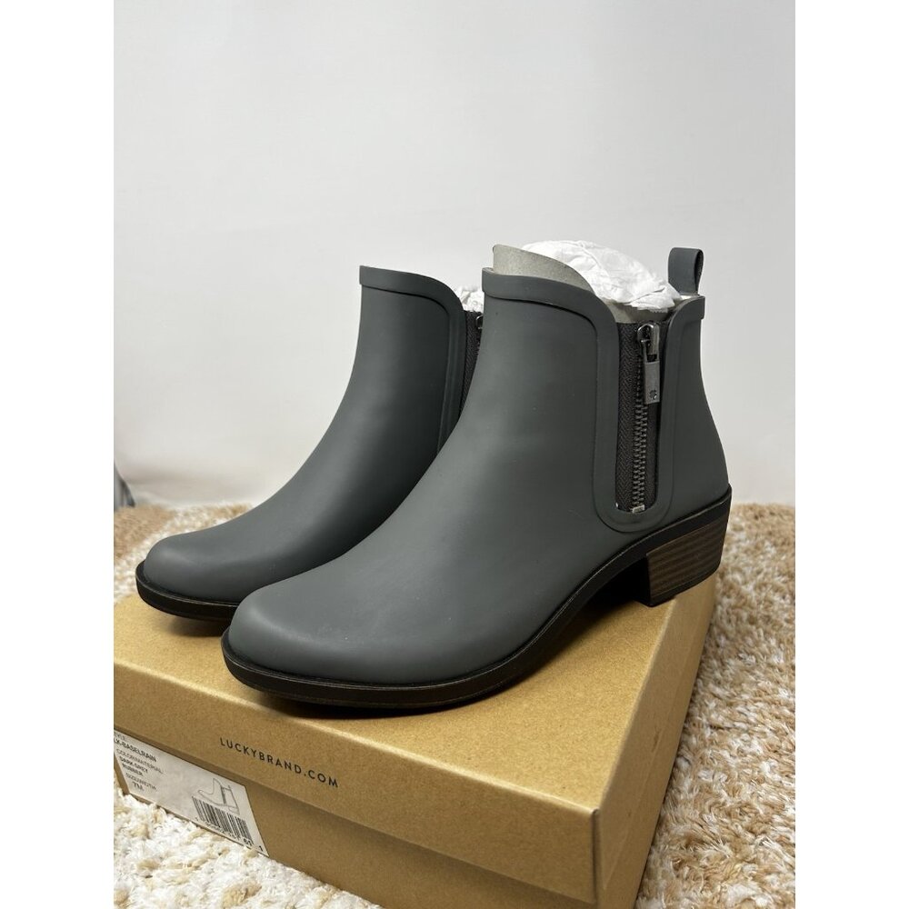 Lucky Brand Baselrain Dark Gray Rubber Ankle Rain Boots Women’s Size 7 M